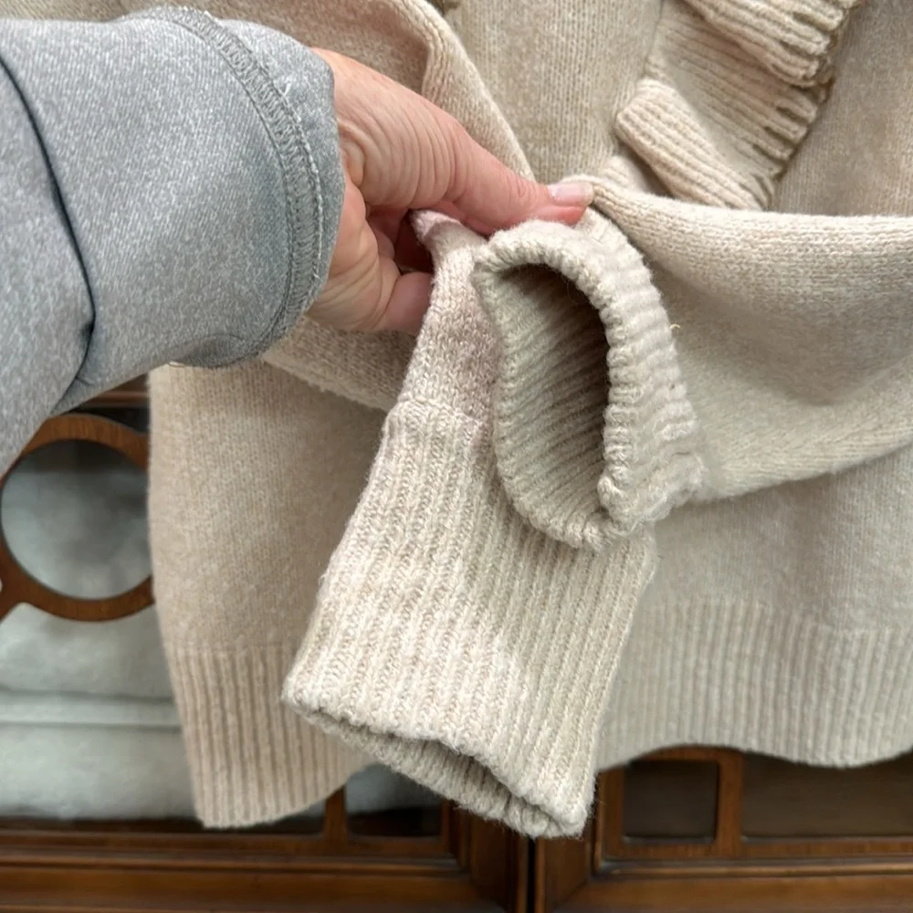 En Saison Pullover Rene Ruffle-Trim Sweater in Tan Small